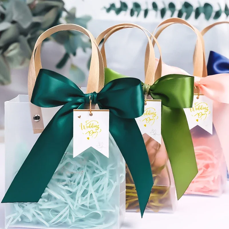 

Creative Silk Ribbon Candy Bag with Bow Visible Handle Portable Gift Box Dot Style Bag Wedding Baby Shower Party Decor Packaging