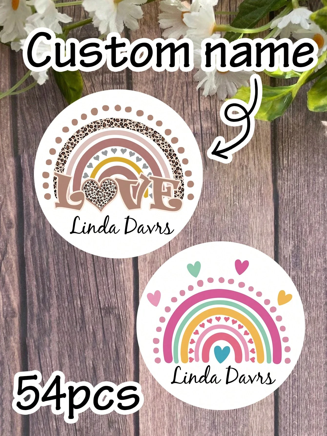 Benutzerdefinierte personalisierte Name Runde Aufkleber Etiketten Hochzeit Valentinstag Selbstklebende Partybevorzugungs-Taschenetiketten