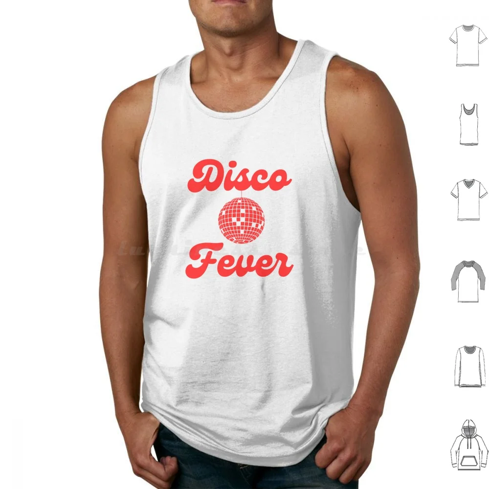 Disco Fever Retro Graphic With Disco Ball And Red Typography Tank Tops Print Cotton Disco Fever Disco Disco Ball
