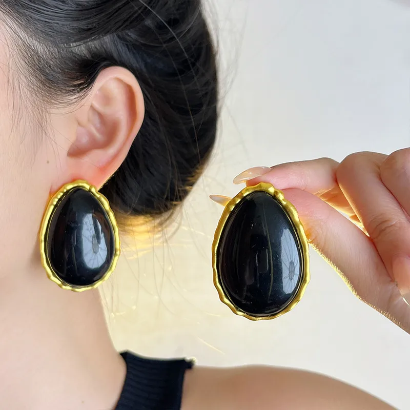 

Kshmir Retro simple temperament water droplet women earrings exquisite fashion black earrings jewelry accessories