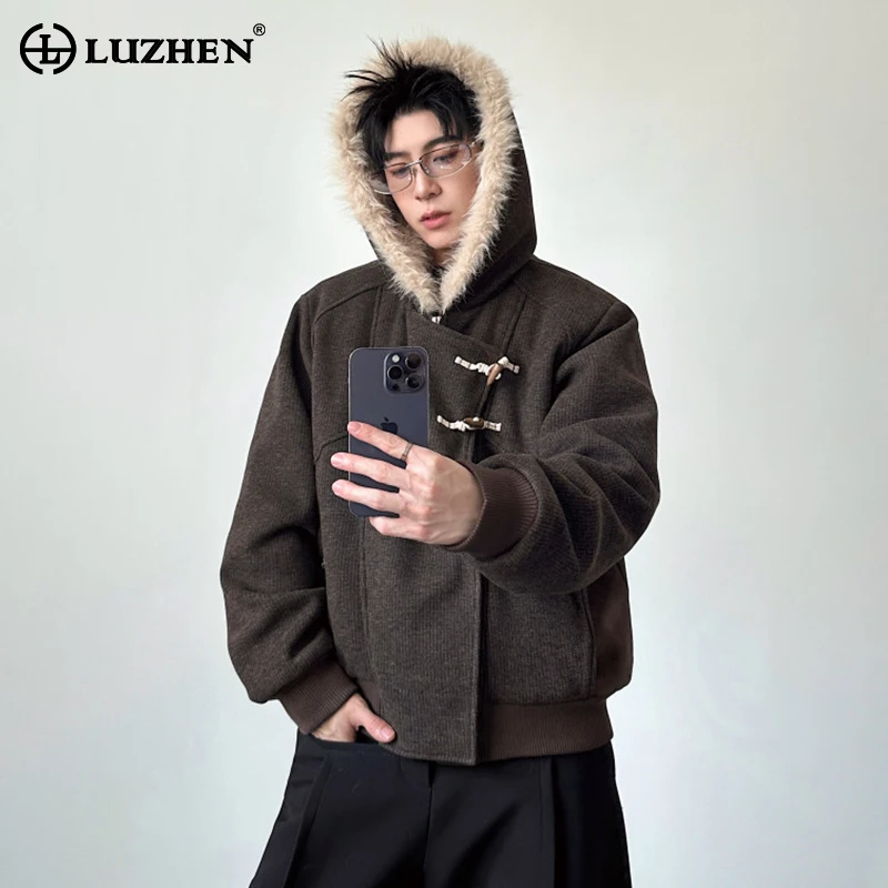 

LUZHEN 2025 Winter New Fashion Original High Quality Faux Fur Liner Thickened Warm Padded Coat Men Stylish Handsome Parka JY5637
