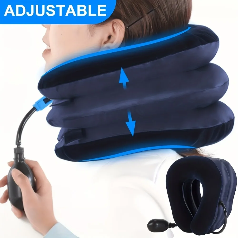 Portable Inflatable Neck Stretching Pillow Relieve Neck Discomfort Pressure Anytime Anywhere Soft Support Travel Home Office Use