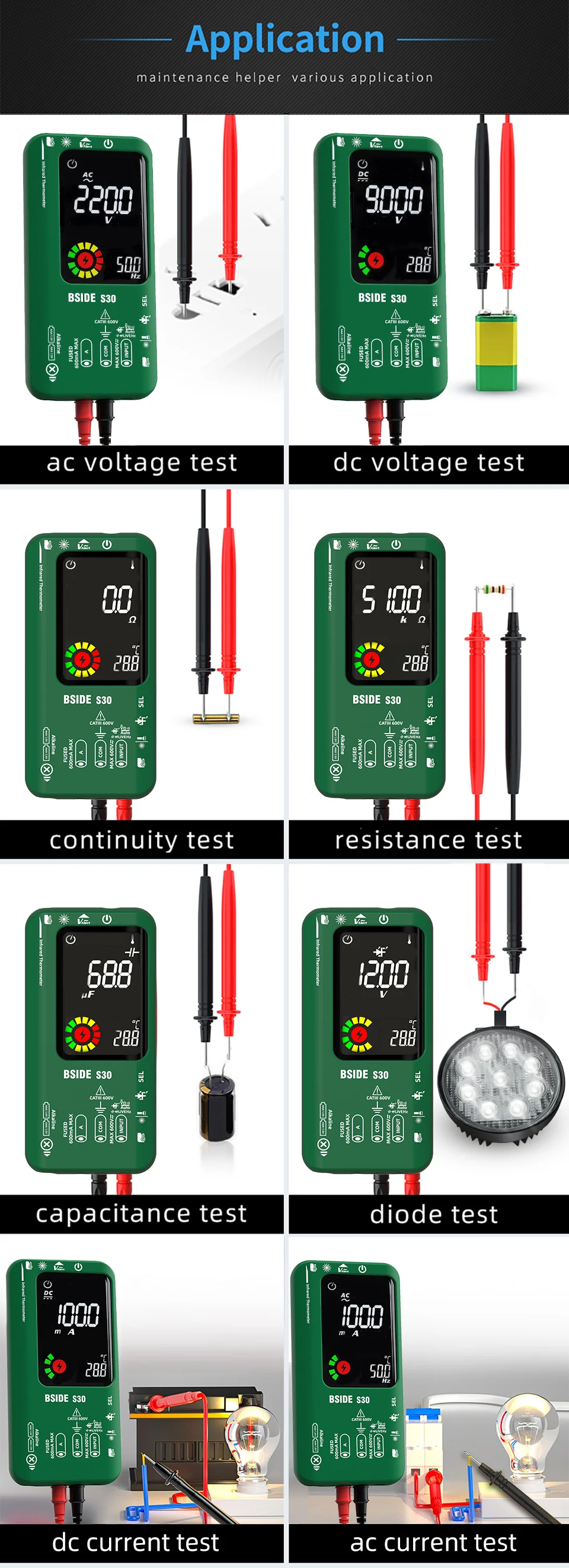 BSIDE Digital Multimeter Smart Infrared Temperature 15V Diode LED Tester True RMS 9999 DC AC Voltage Rechargeable Multiteter DMM