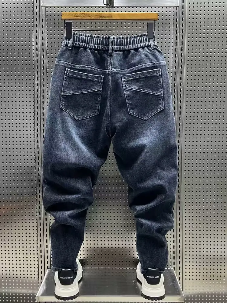 

Fall 2023 Trendy Brand Men's Jeans Elastic Waist Waed Slim Fit Loose Casual Pants Harlan Sle Thi Denim Youth ular