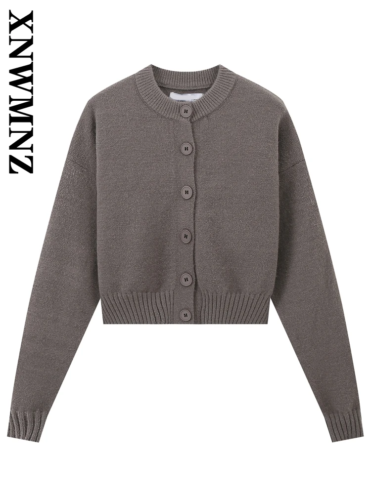 XNWMNZ-Cardigan Vintage à Manches sulfet Col Rond pour Femme, Haut Court à Volants et Boutonnage Simple, Collection Automne 2024