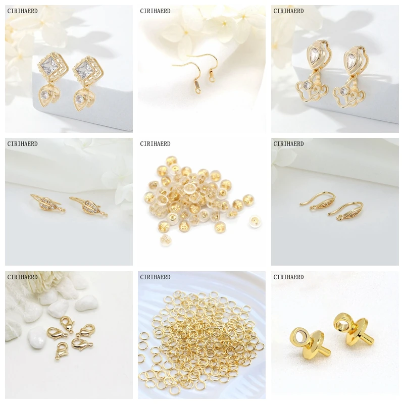 Ganchos para Pendientes chapados en oro Real de 14k, accesorios de joyería hechos a mano, suministros para hacer pendientes, hallazgos de componentes, venta al por mayor, 4 tipos