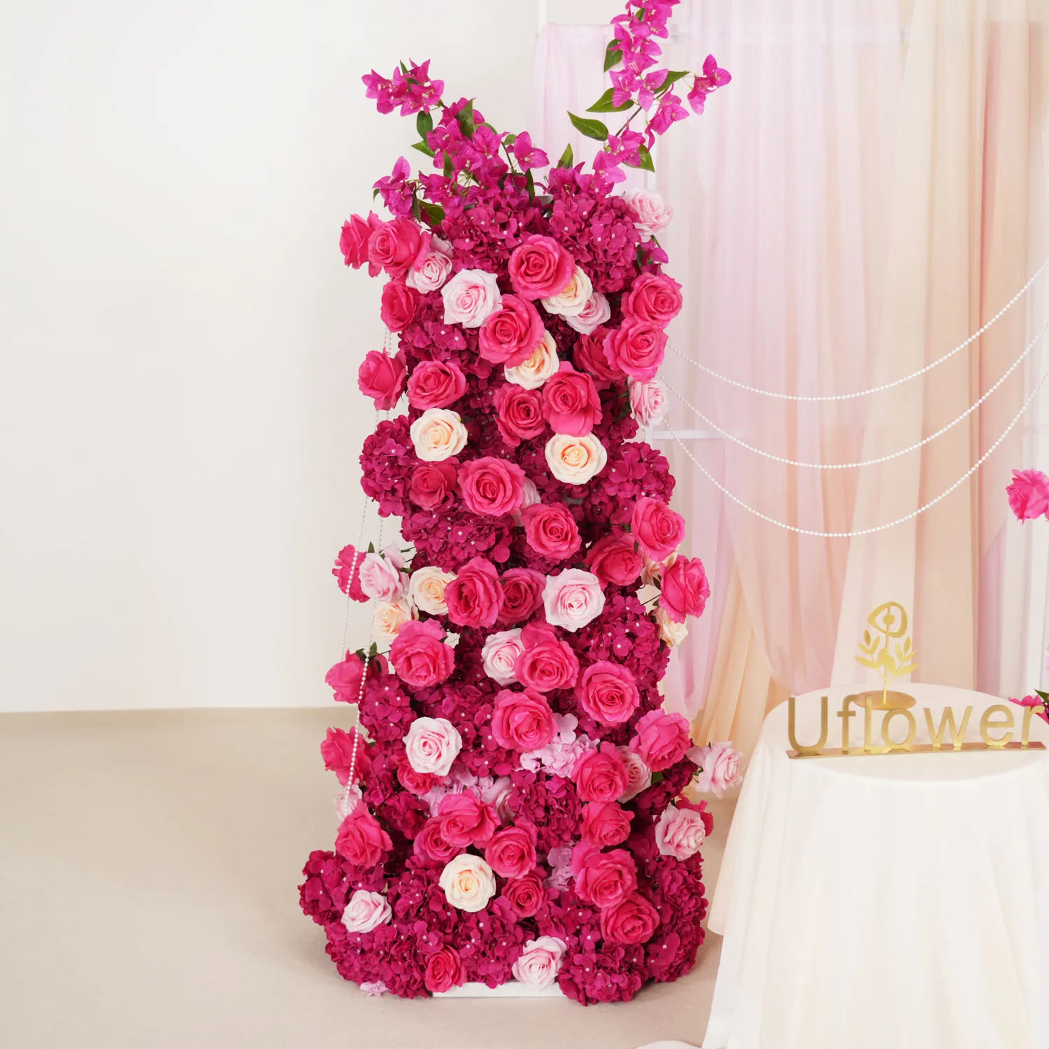 Uflower Rose Red Rose Wedding Decoration Floral Row Arrangement Event Stage Supplies Photo Prop Floor Flower Party Props