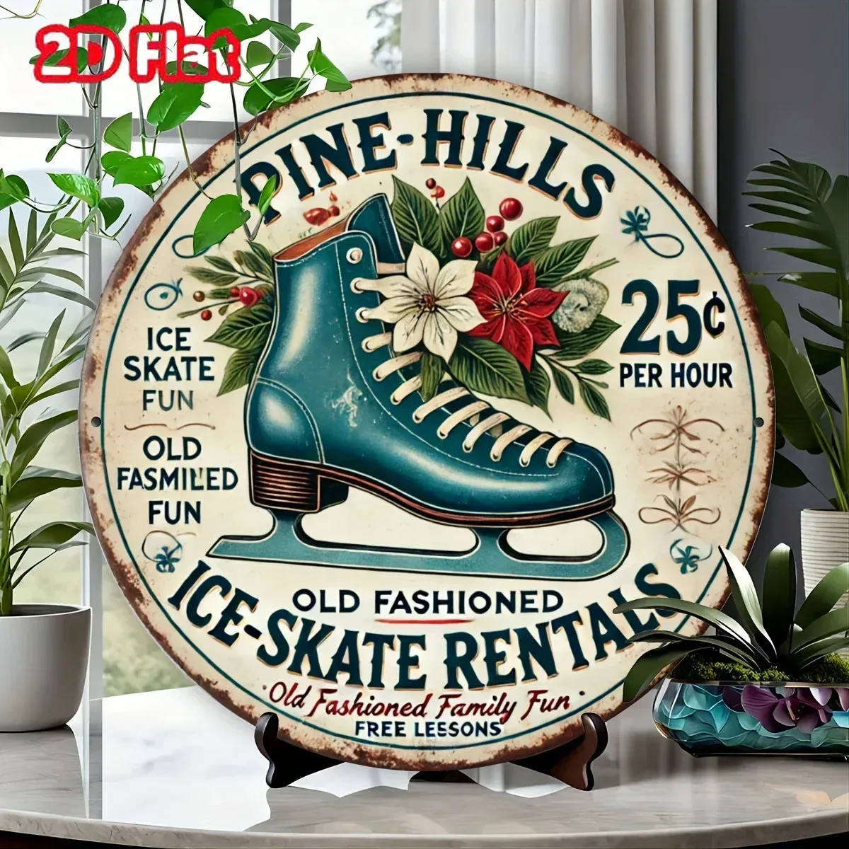 Vintage Ice Skate Rental Retro Pine-Hills Tin Metal Signs Home Décor 8x8