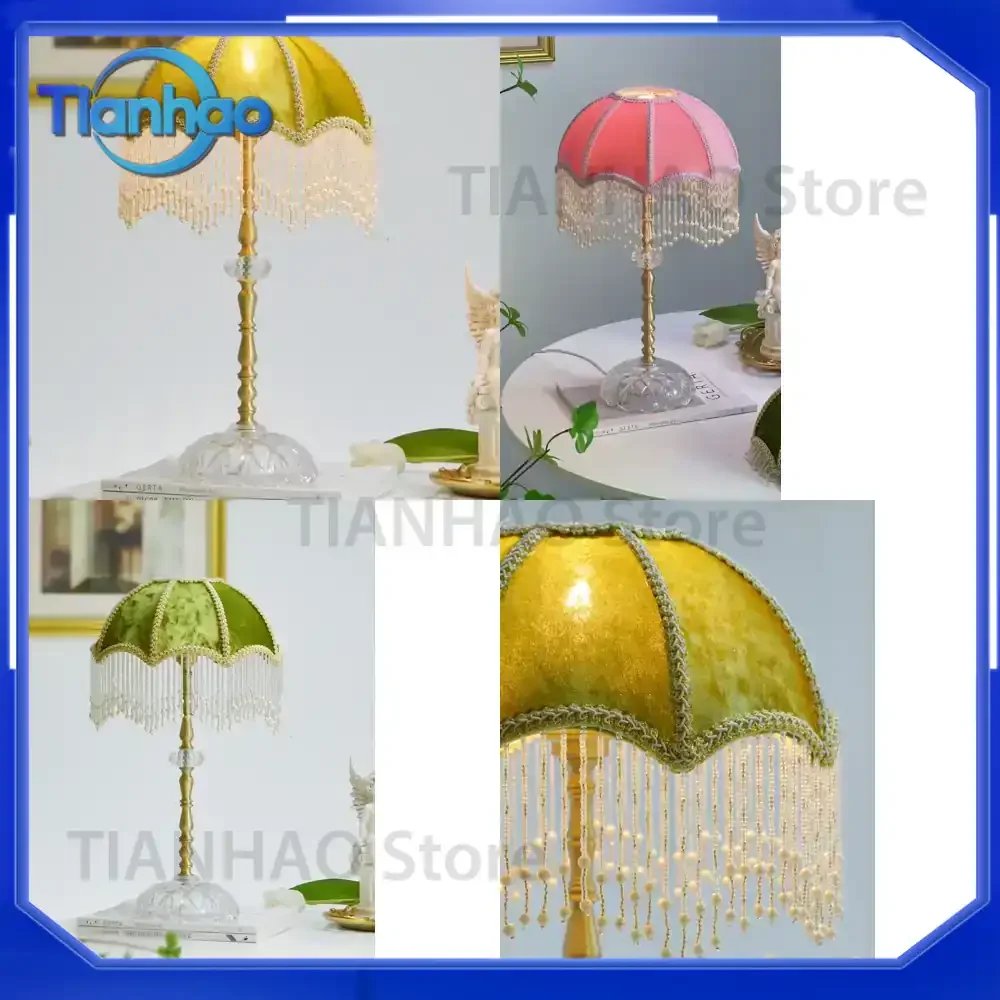 Green French Retro All-Copper Bedside Lamp for Bedroom Girl Heart American Princess Wind Fringe Table Lamp