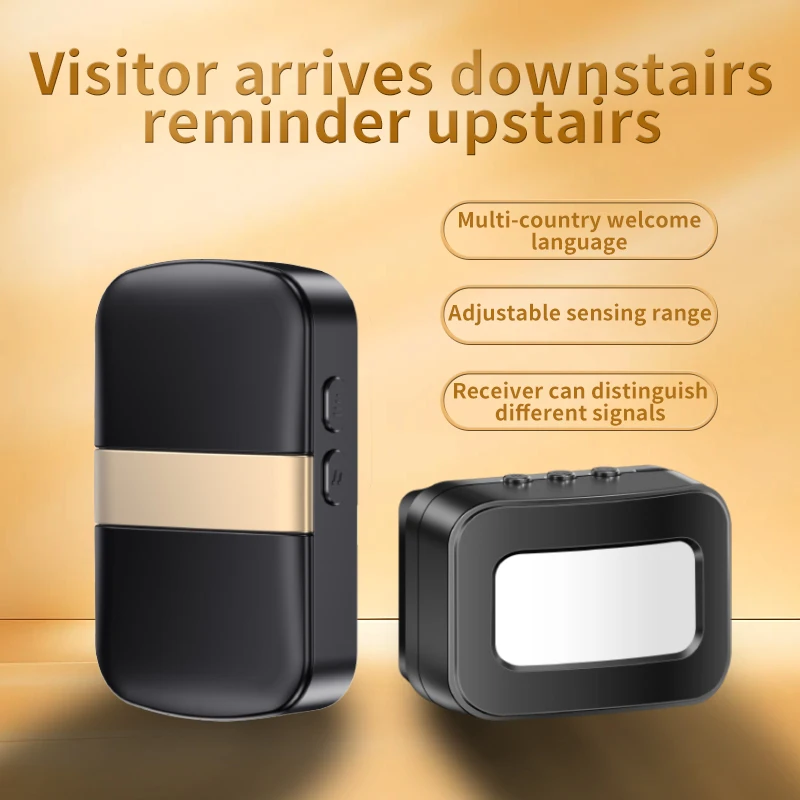 CACAZI IR Wireless Motion Sensor Door Chime Waterproof Smart Home Alarm for Store Entrance Alert Bell 45 Music UK/AU/US/EU Plug