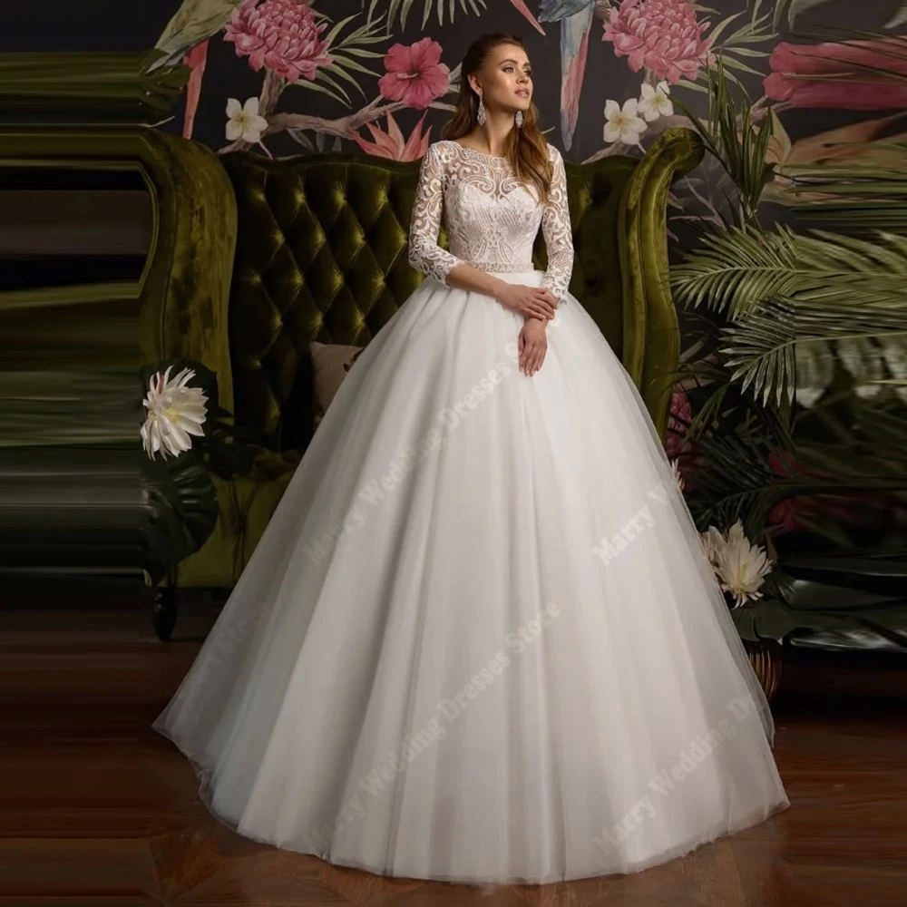 

2025 Round-Neck A-Line Women Wedding Dresses Modern Lace Appliques Bridal Gowns Banquet Princess Vestidos De Novias Customized