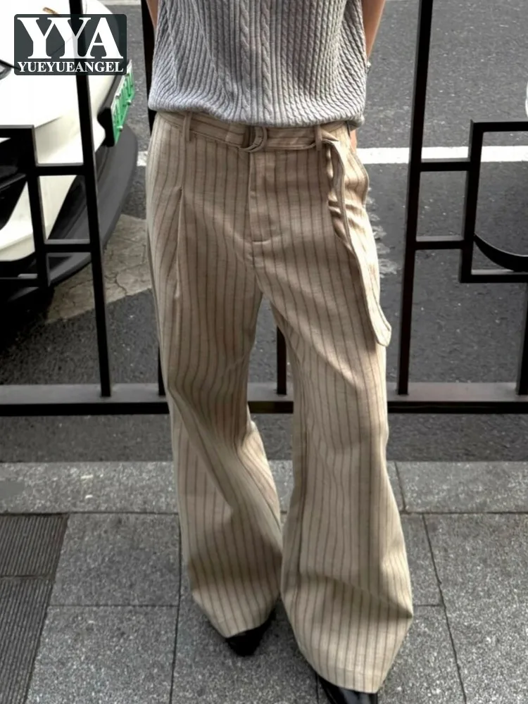 Spring Autumn Elegant Women Fashion Stripe Suit Pants Loose Fit Casual Straight Trousers Designer Office Lady Comfortable Pants
