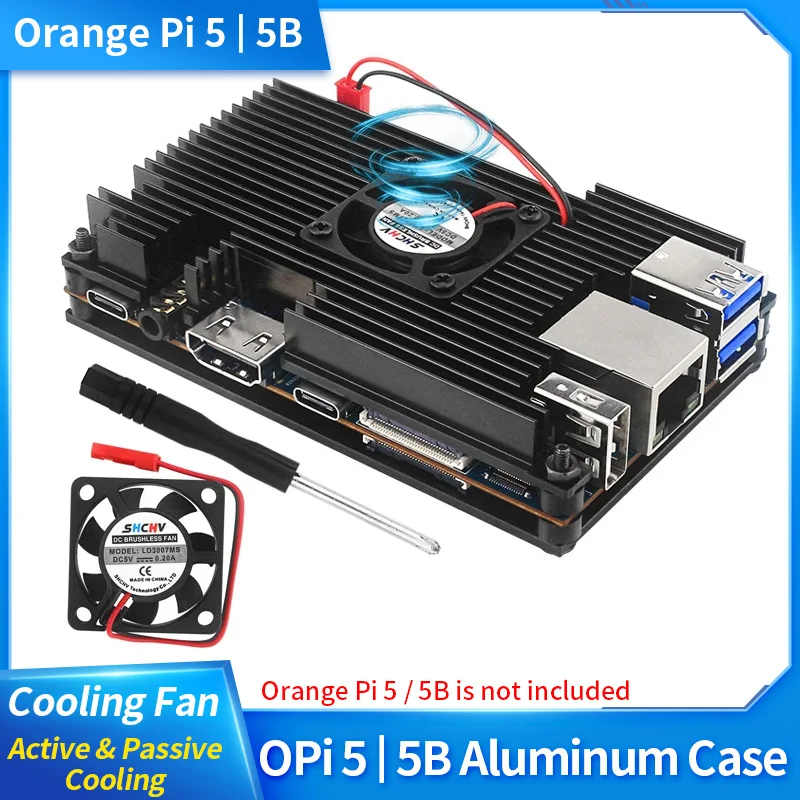 Orange Pi 5, корпус из алюминиевого сплава с пассивным металлическим охлаждением и вентилятором, защитный корпус для Orange Pi 5 / 5B