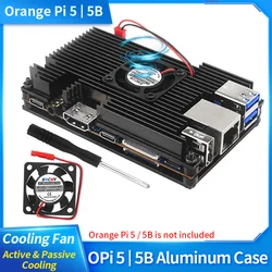 Orange Pi 5 Aluminum Alloy Case Active & Passive Metal Cooling Enclouse with Fan Heat Sinks Protection Box for Orange Pi 5 / 5B