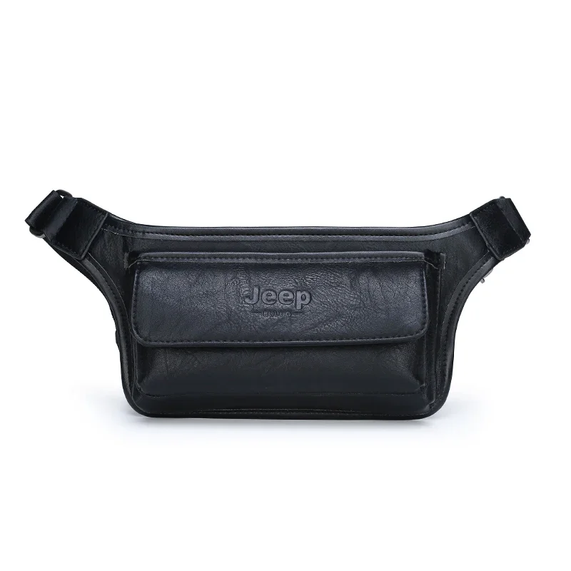 JEEP BULUO Male unisex Sling Bag for Belt Leather Hip Bag Chest Men Waist Bag Pack Casual Functional Money Phone Belt Bag