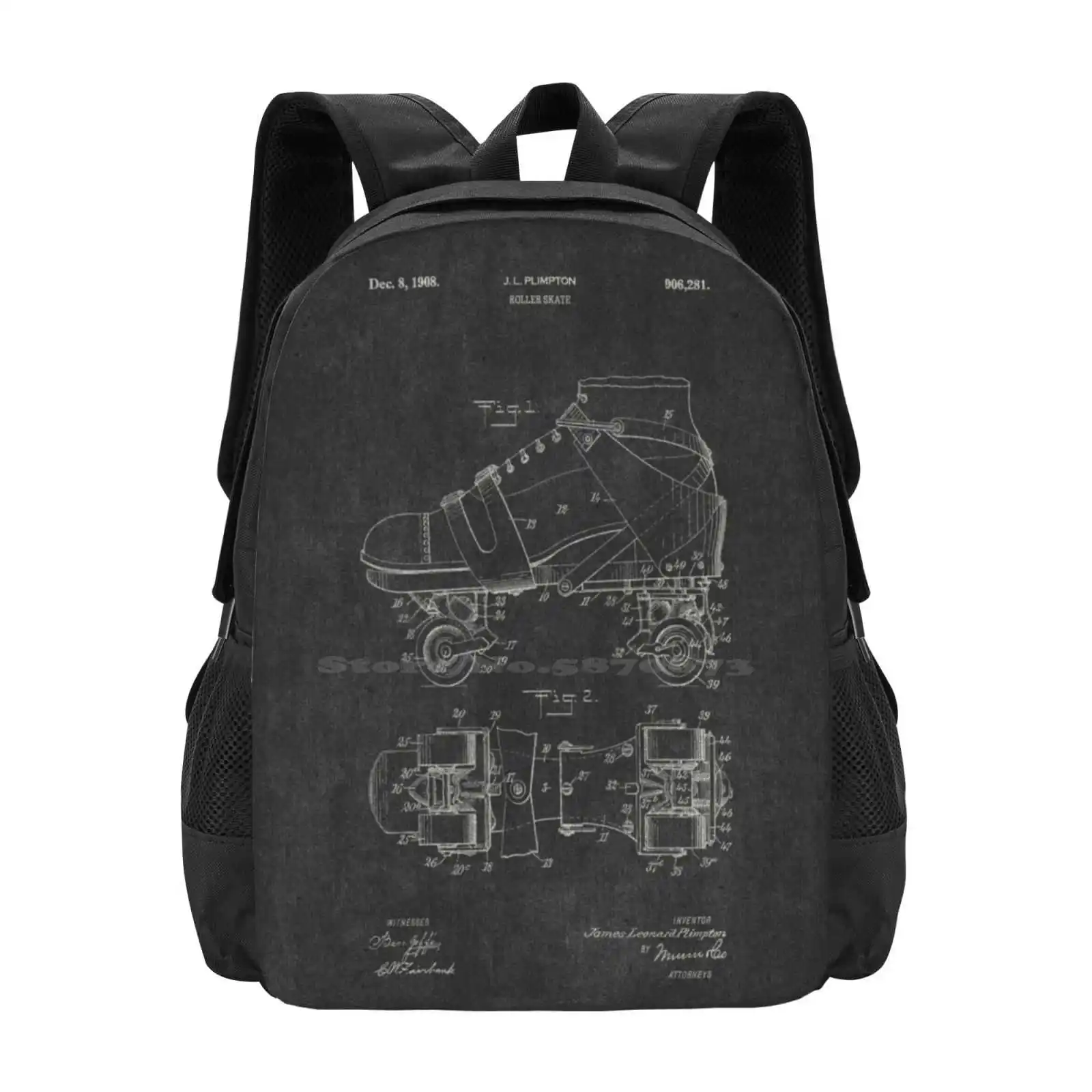 Patent Drawing / 1908 - Roller Skate 1 - Chalkboard Hot Sale Schoolbag Backpack Fashion Bags Patent Vintage Blueprint Invention