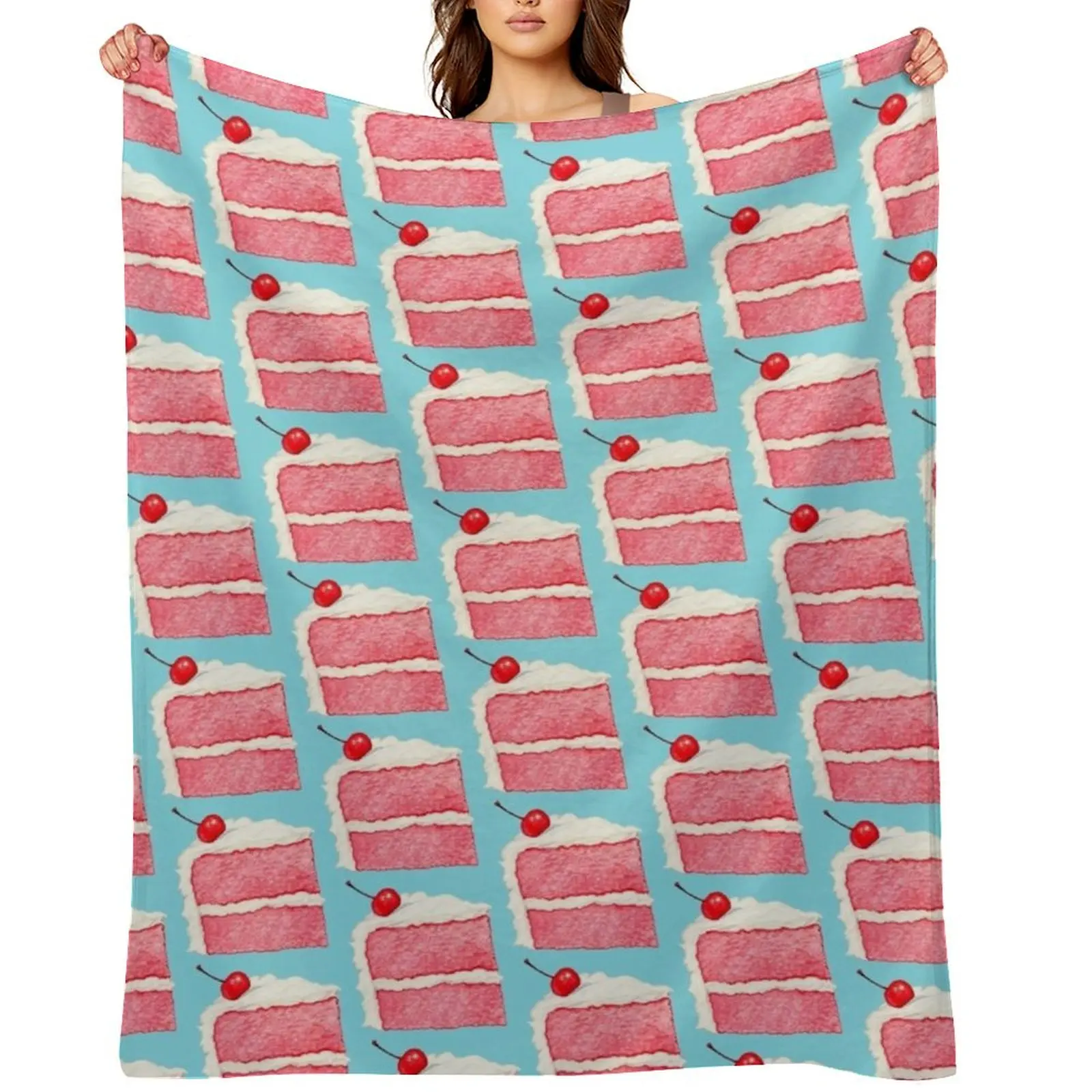

Cherry Cake Slice Pattern - Blue Throw Blanket funny gift Luxury Brand Summer Beddings cosplay anime Blankets