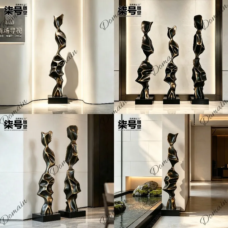Art Large Floor Standing Vertical Sculpture FRP Hotel Lobby Corridor Wall Niche Decoration
