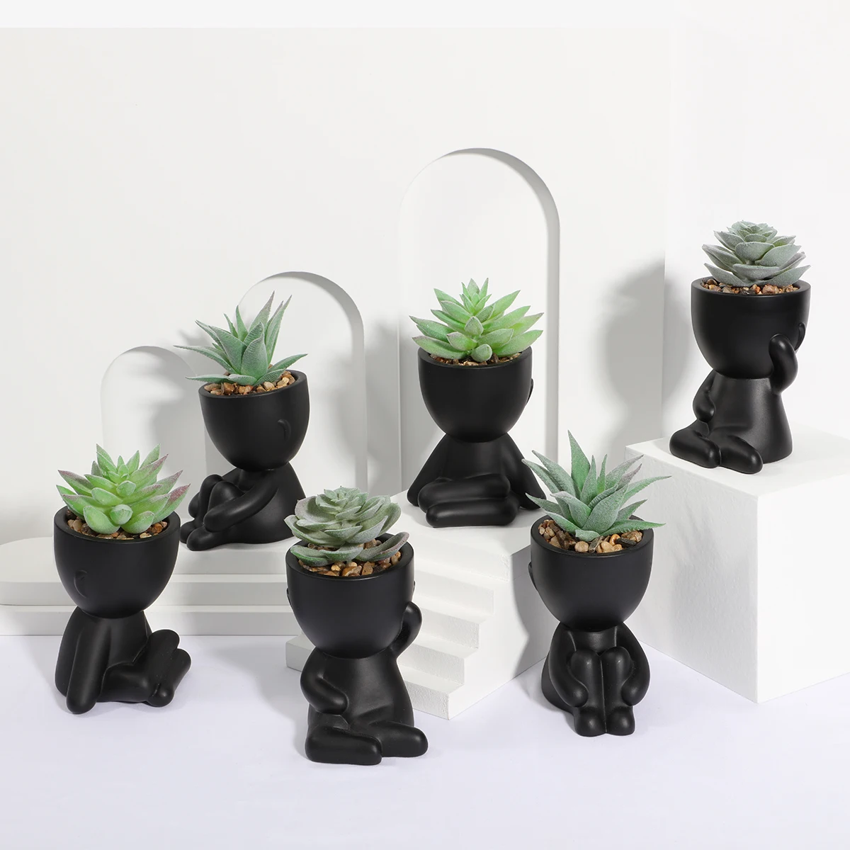 XIYA FLOWER Artificial Aloe Potted Plant Black Miniature Character Pot Hairy Succulent Plant Wholesale PE Material Home Decor