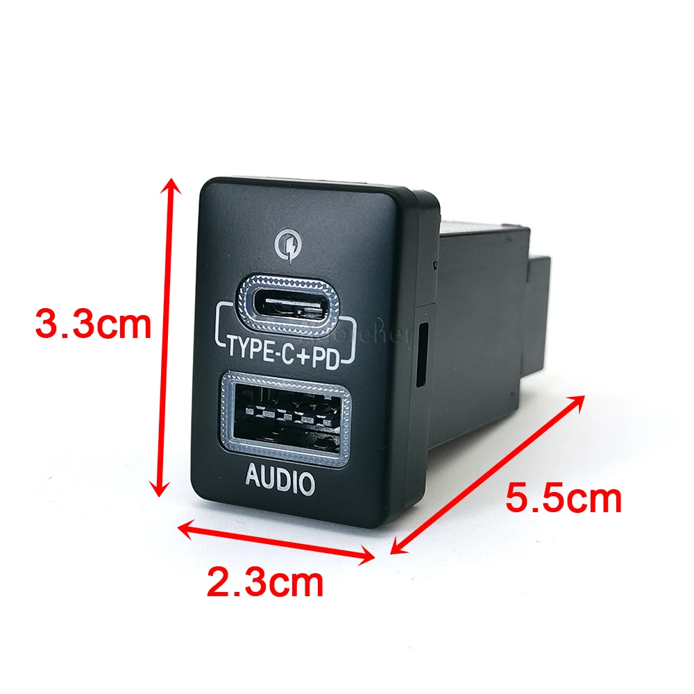 Car USB QC3.0  Charger Input Adapter Audio Socket For Toyota Innova Prius Hilux Land Cruiser Lc200 HIACE 2017-2022
