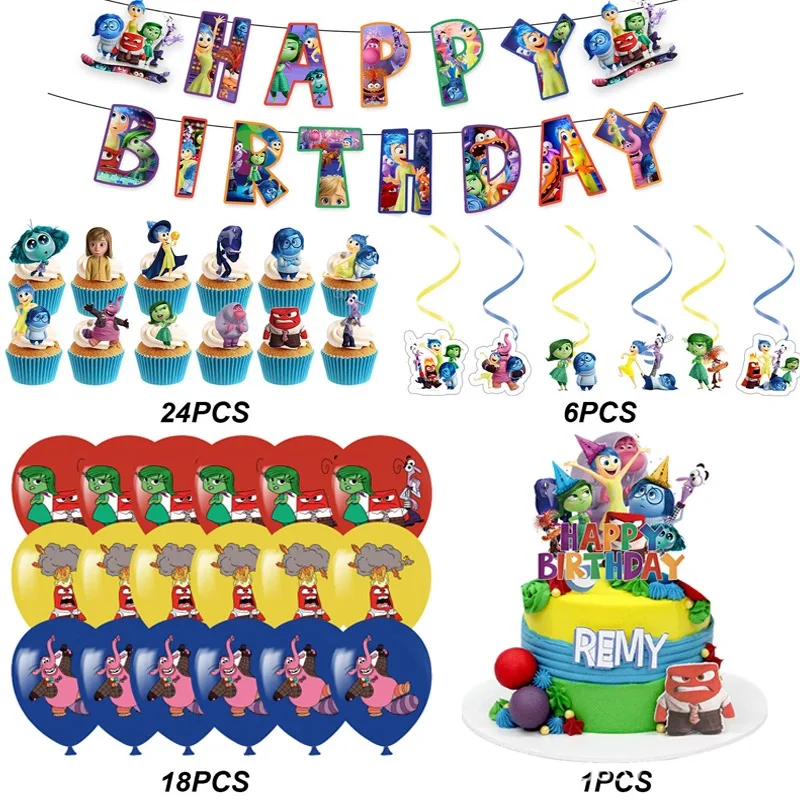 

Cartoon Inside Out 2 Party Supplies Set Flag Pulling Balloon Cake Decoration Envy Anxiety Children's Birthday Party Supplies