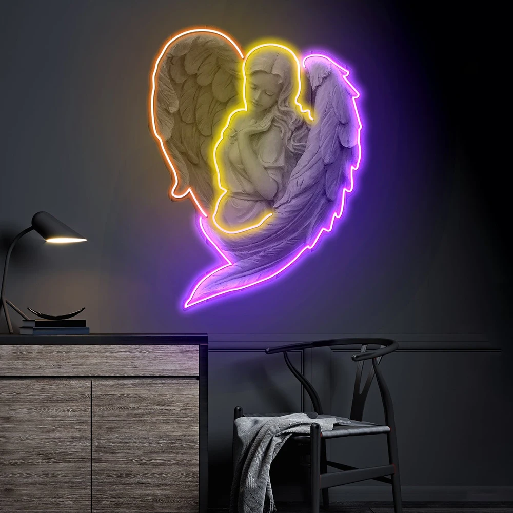 Angel Artwork LED Neon Sign Customized Bedroom Living Room Decoration Neon Sign for Home Bar Club Room Wall Decor Night Light