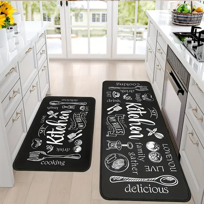 

Kitchen Carpet, Non Slip Washable Mat, Black Kitchen Carpet Floor Comfort Mat Suitable for The Front -Piece Set of Kitchen Sink