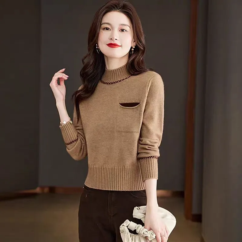 

Пуловер, женская одежда, новая водолазка, теплый зимний джемпер, женский короткий трикотаж, топ с длинными рукавами, весенне-осенний женский свитер