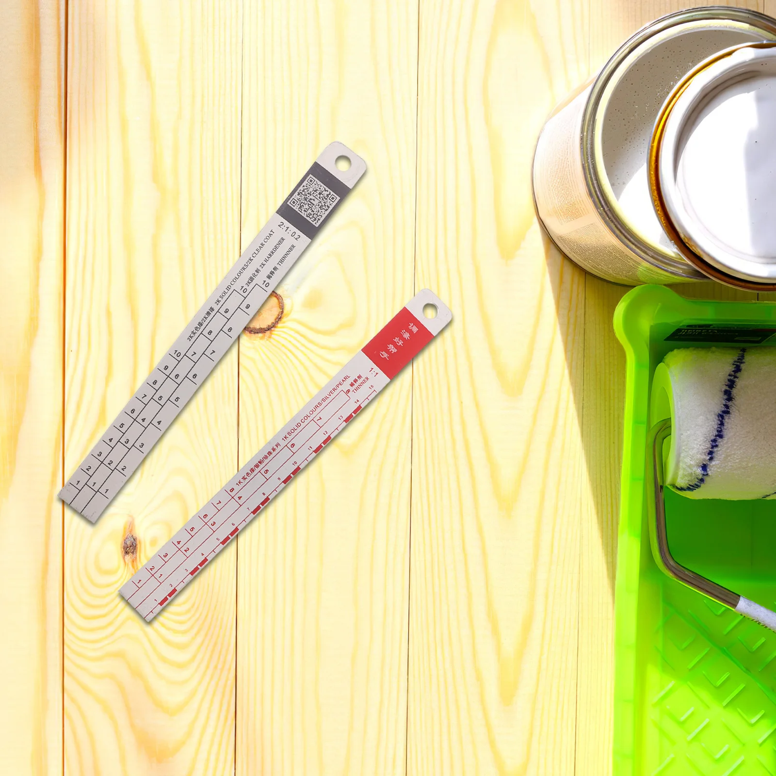 

2pcs Mixing Sticks Stainless Steel Measuring Ruler Graduated Scale Automotive Painting Tool Car Paint Ratio Mixer Precision