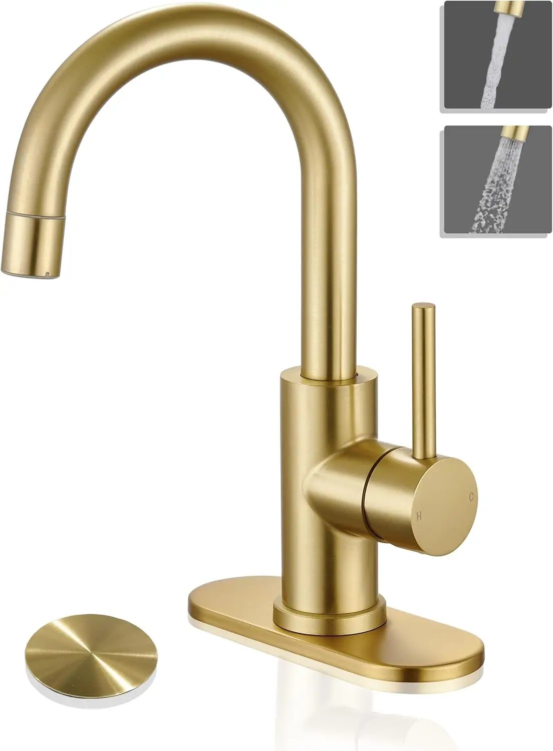

Gold Bathroom Faucet, Brushed Gold Wet Bar/Pre-Kitchen Faucet for Sink 1 or 3 Hole, Bathroom Sink Faucet with Deck Plate