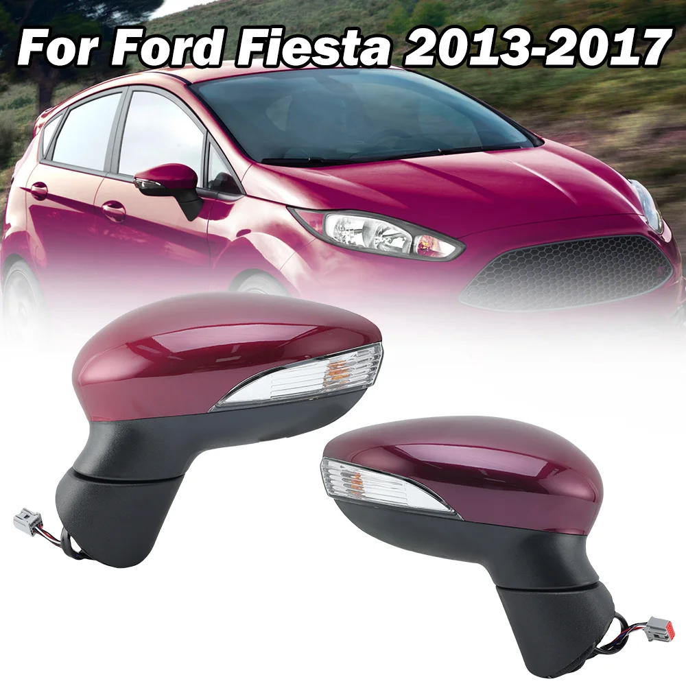 

6-контактный блок заднего вида в сборе для Ford Fiesta MK7 2013-2017, фиолетовый, пурпурно-красный, с подогревом, ручное складное боковое зеркало, автомобильные аксессуары
