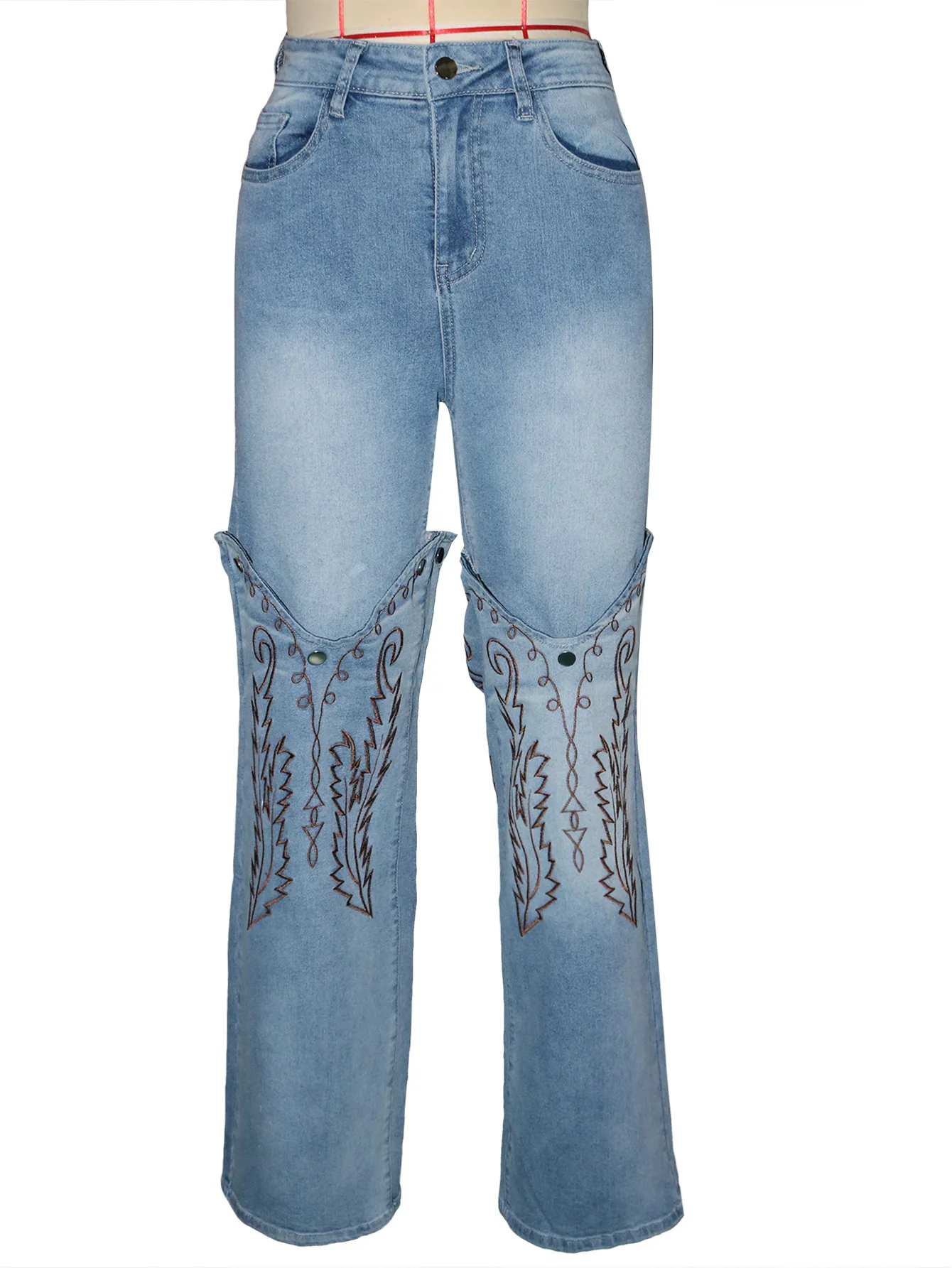 Women Denim Pants Retro Wide Leg Embroidery Jeans Straight Leg Trousers 2025 Fashion Summer Casual Lady Street Long Trousers
