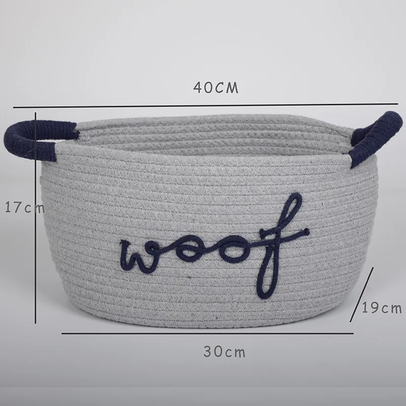 Woof Dog Toy Basket Woven Pet Baskets Storage Bin Box with Durable Handles Puppy Bins Perfect for Organizing Dog Toys