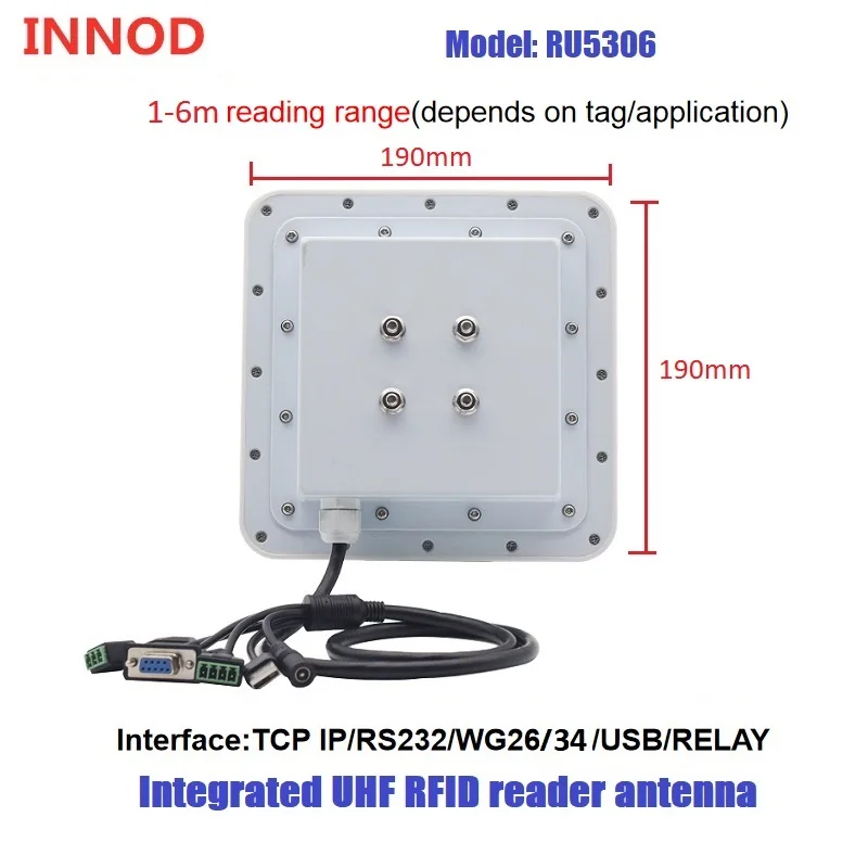 Lector RFID de largo alcance, sistema de Control de acceso de puerta de barrera de estacionamiento, 1-6M, UHF integrado, RFID, con pegatina RFID