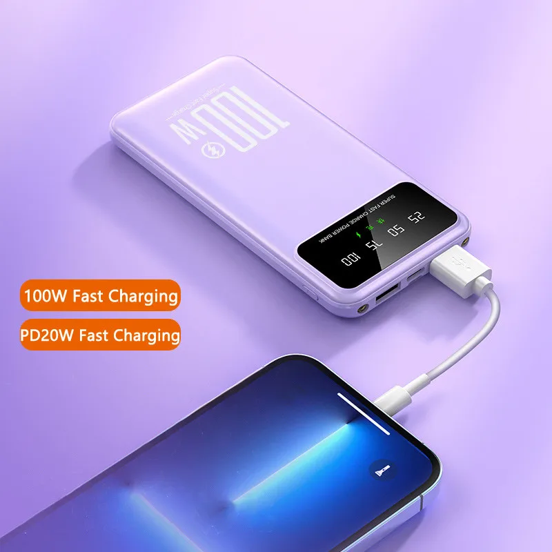 Portable Charger 20000mAh Power Bank 100W Super Fast Charge Mobile Phone Battery Backup Bateria for IPhone Huawei Samsung