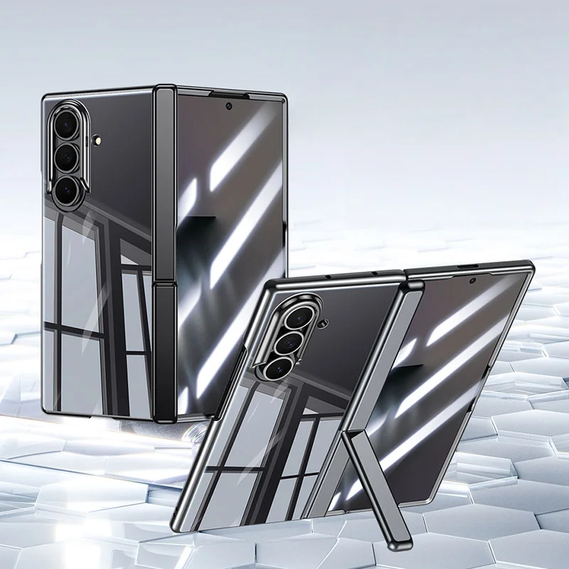 For Samsung Galaxy Z Fold7 Phone Case with Invisible Stand, Electroplated Spring Hinge, Integrated Case and Film