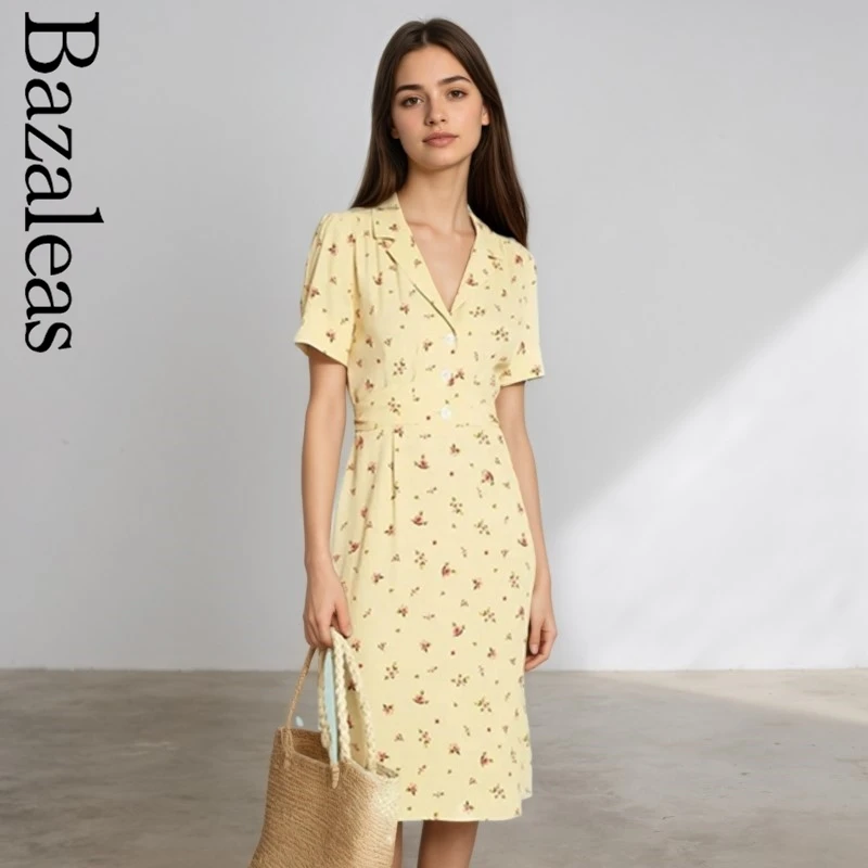 2022 back bow ties Elegant Ladies navy yellow floral print Dress French  Style Summer Women mini Dress Short Sleeve