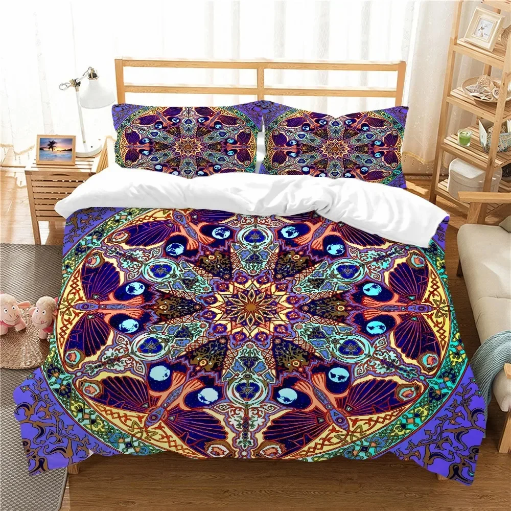 

Yoga Duvet Cover Set King Queen Size Chakra Meditation Polyester Bedding Set Blue Mandala Boho with Chakra Art Print Boy Girl