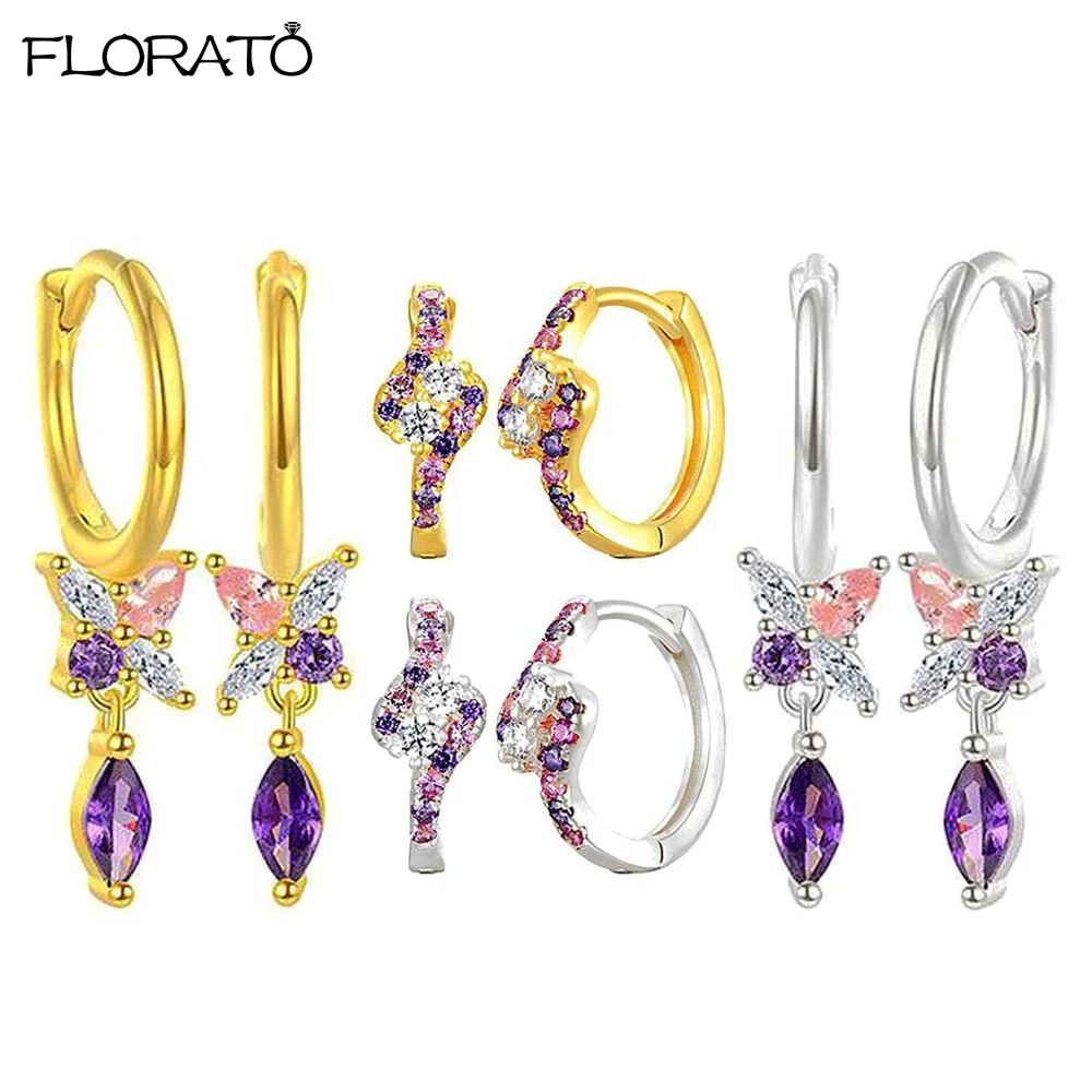 

925 Sterling Silver Needle Elegant Purple Zircon Butterfly Earrings 2025 New Small Hoop Earrings for Women Luxury Huggie Jewelry
