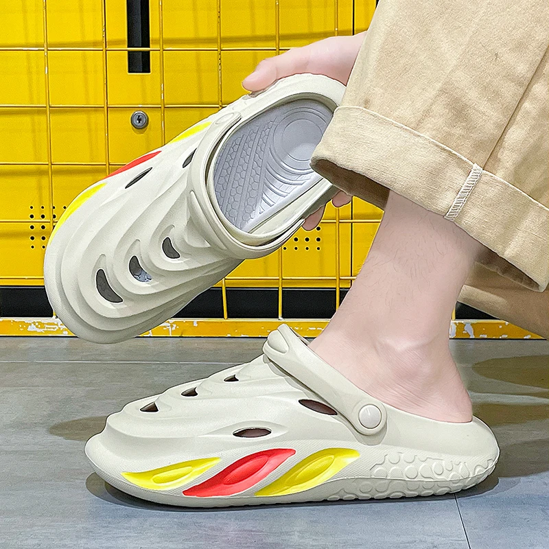 

Мужские шлепанцы на платформе, дышащие, с закрытым носком, Эва, мягкая нескользящая подошва, Повседневная пляжная обувь, сланцы