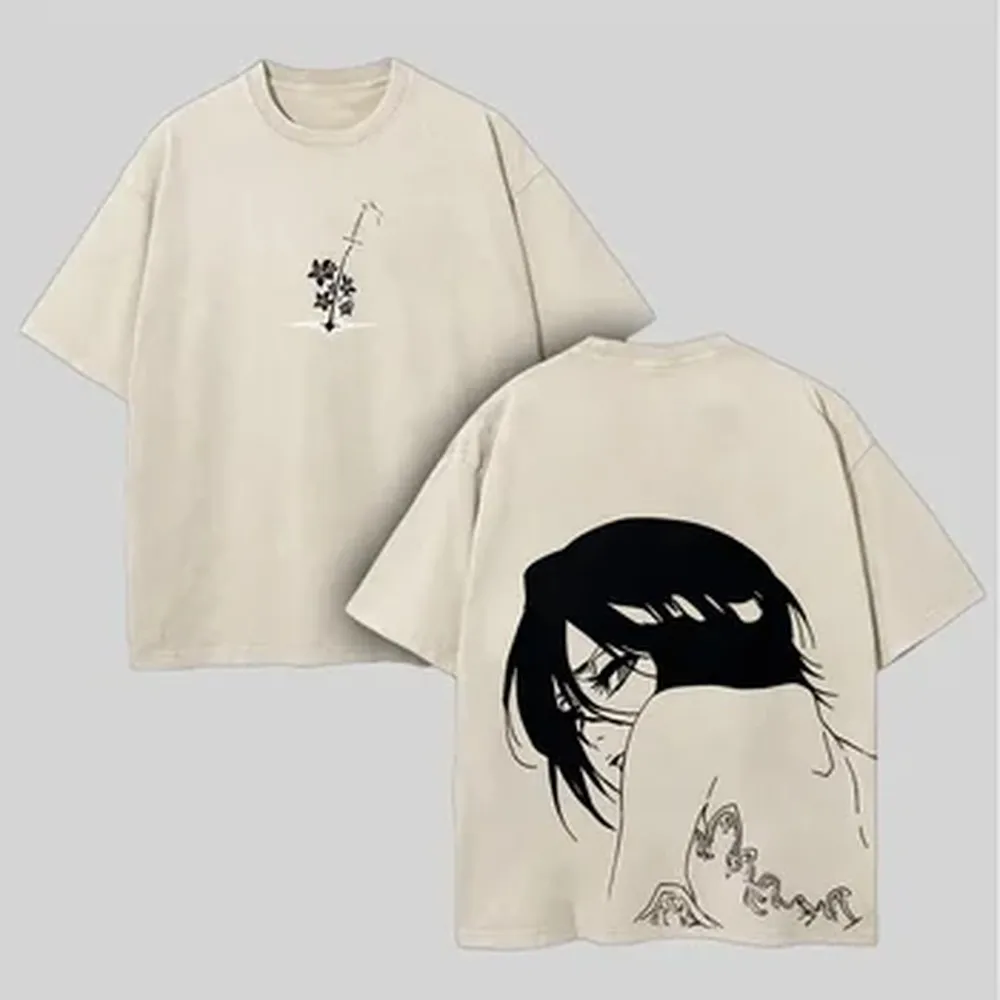 Kuchiki Rukia BLEACH T-shirt Men Women Clothing Anime Vintage Y2k Washed Oversized T Shirt Summer Short Sleeve Cotton Tees Tops