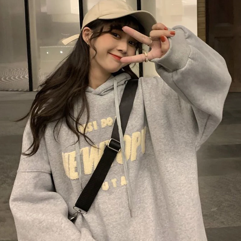 

NEWYORK Letter Embroidery Hoodie Women 2023 Korean Fashion Streetwear Fleece Hoodies Men's Women's Loose Thick Hooded Sweatshirt