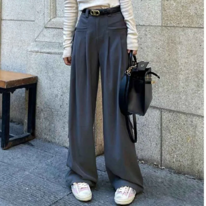 Women’s Suit Trousers Women Korean Style High Waist  Trouser Office Ladies Fashion Loose  Trousers Streetwear