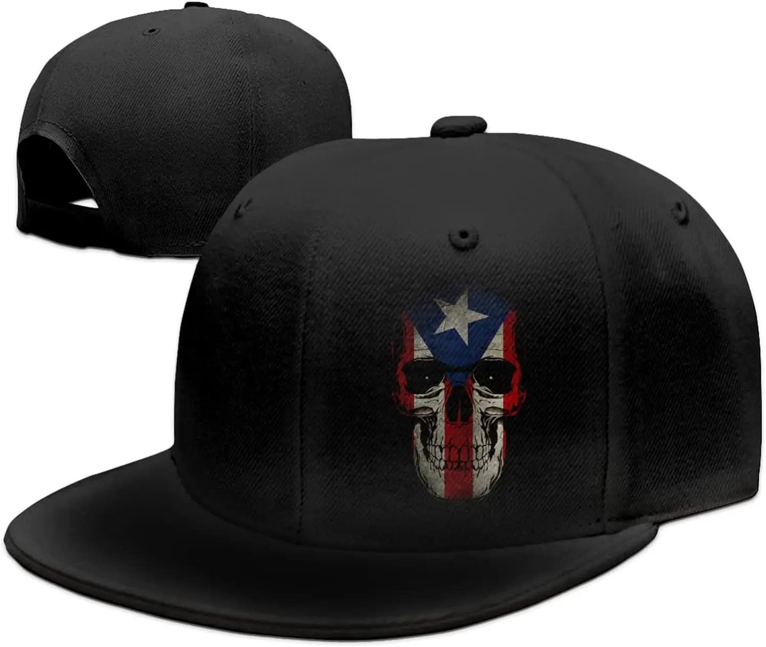 Puerto Rico Rican Flag Skull Snapback Hats for Men Baseball Cap Adjustable Flat Bill Trucker Dad Gift,Husband,Boy Friend,Brother