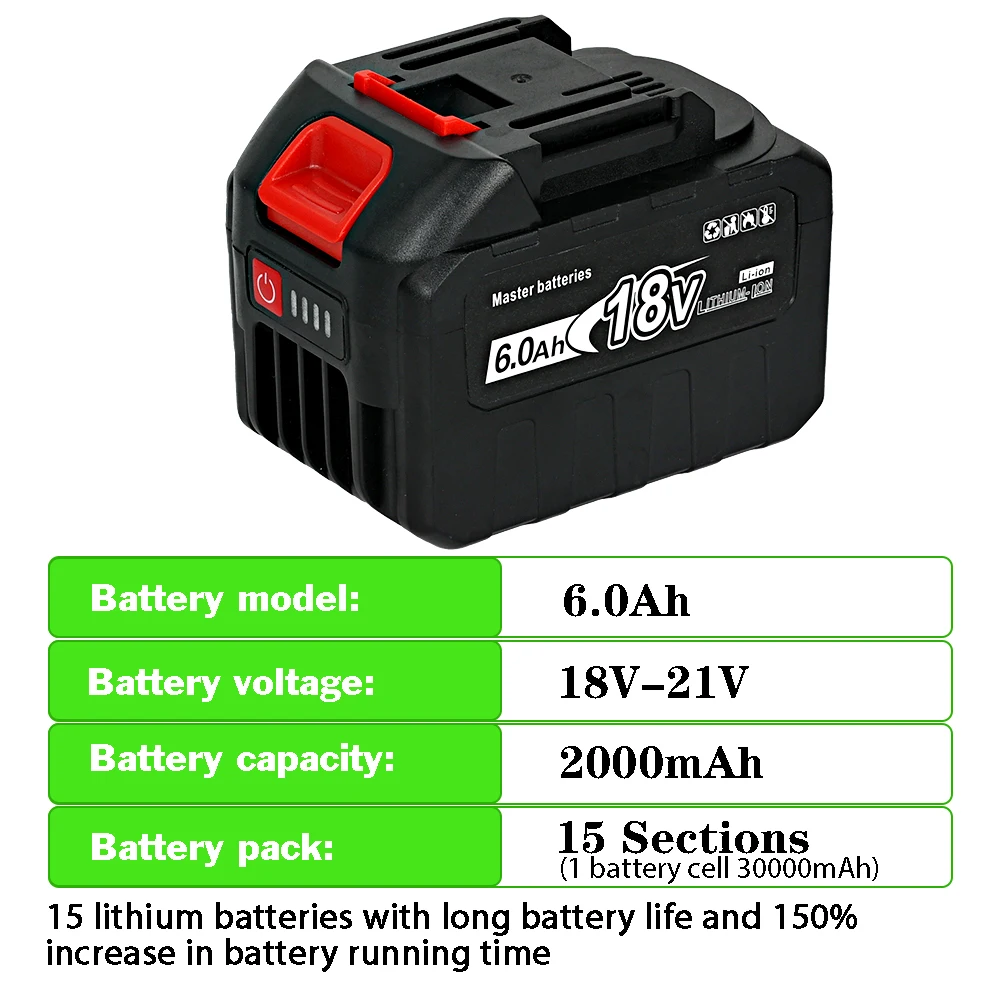 Batería de iones de litio recargable de alta capacidad, 18V-21V, indicador de batería para herramienta eléctrica inalámbrica Makita, enchufe de la UE