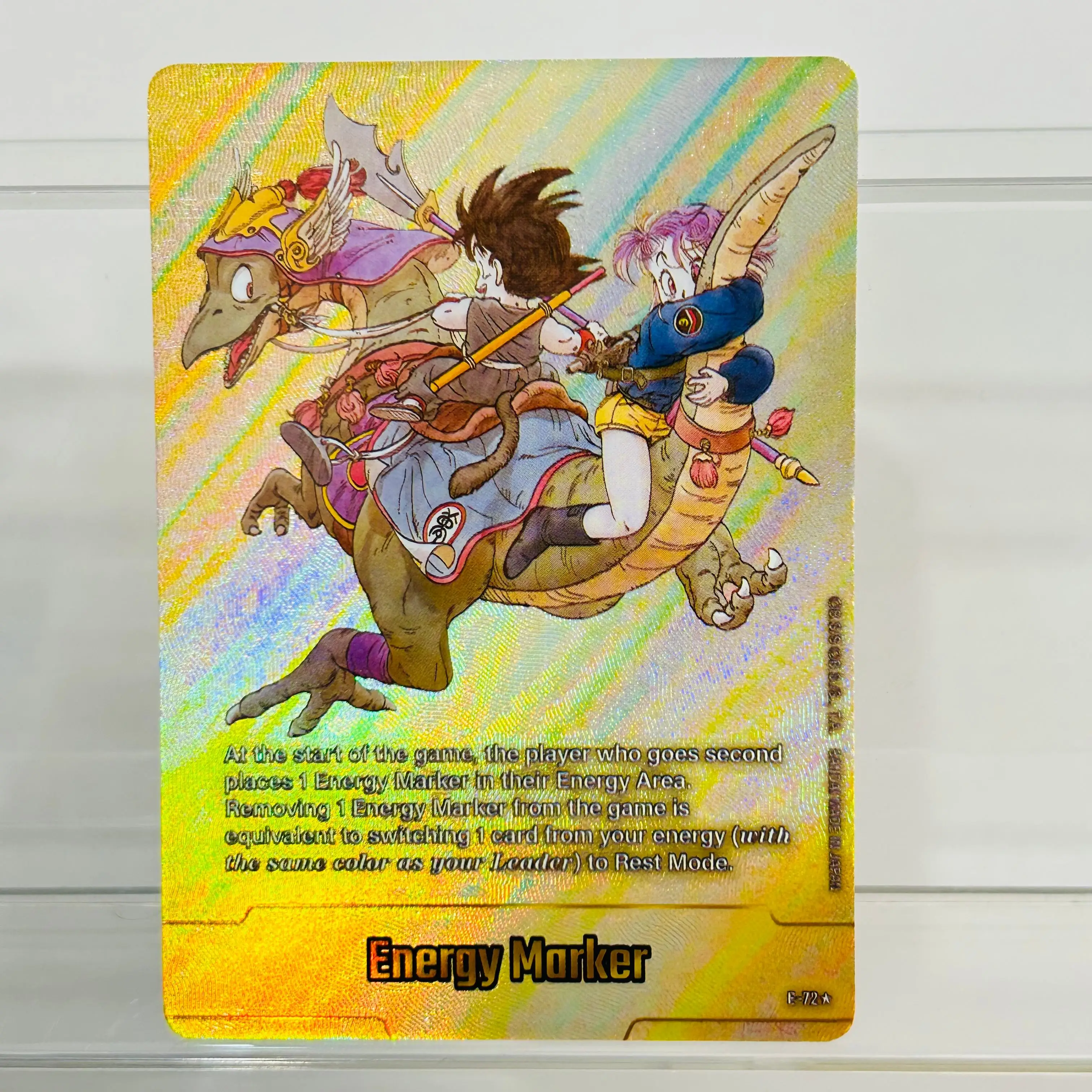 

Dragon Ball E-72 Goku Bulma DIY Energy Marker Card English Version Gold Foil Holographic Texture Premium Anime Collection Card