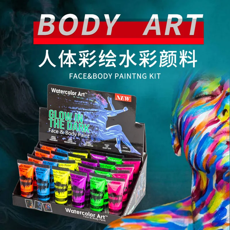 Body painting pigment 8 colors 10ml/ 25ml fluorescent body painting Halloween holiday painting  glow in the dark paint