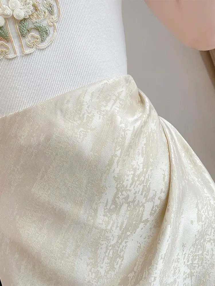 New Chinese Style Satin Skirt Women High End Slim Split Fold High Waist Summer Fashion Marmaid Skirts Eelgant Party Jupe
