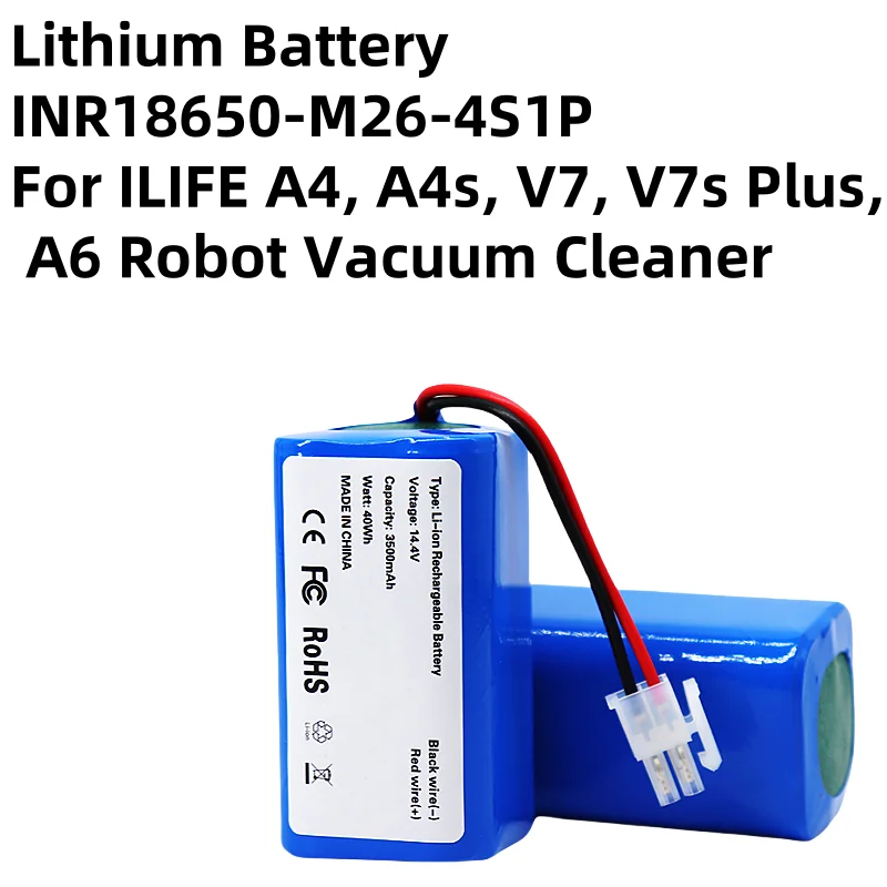 14.4V 2600mAh Lithium Battery for ILIFE A4, A4s, V7, V7s Plus, A6 Robot Vacuum Cleaner - INR18650-M26-4S1P