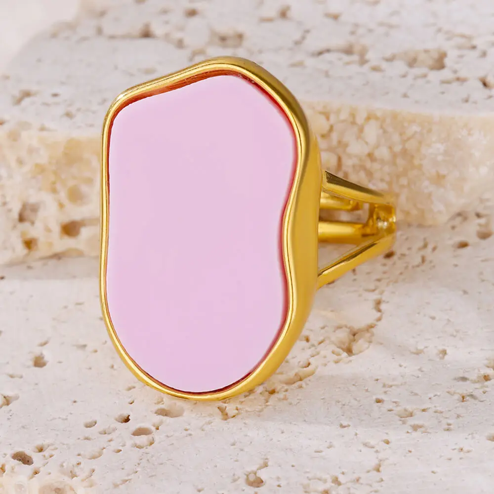 Luxury Pink Stainless Steel Ring for Women Open Wide Finger Ring New Trendy Party Waterproof Jewelry Wedding Accessories Gifts